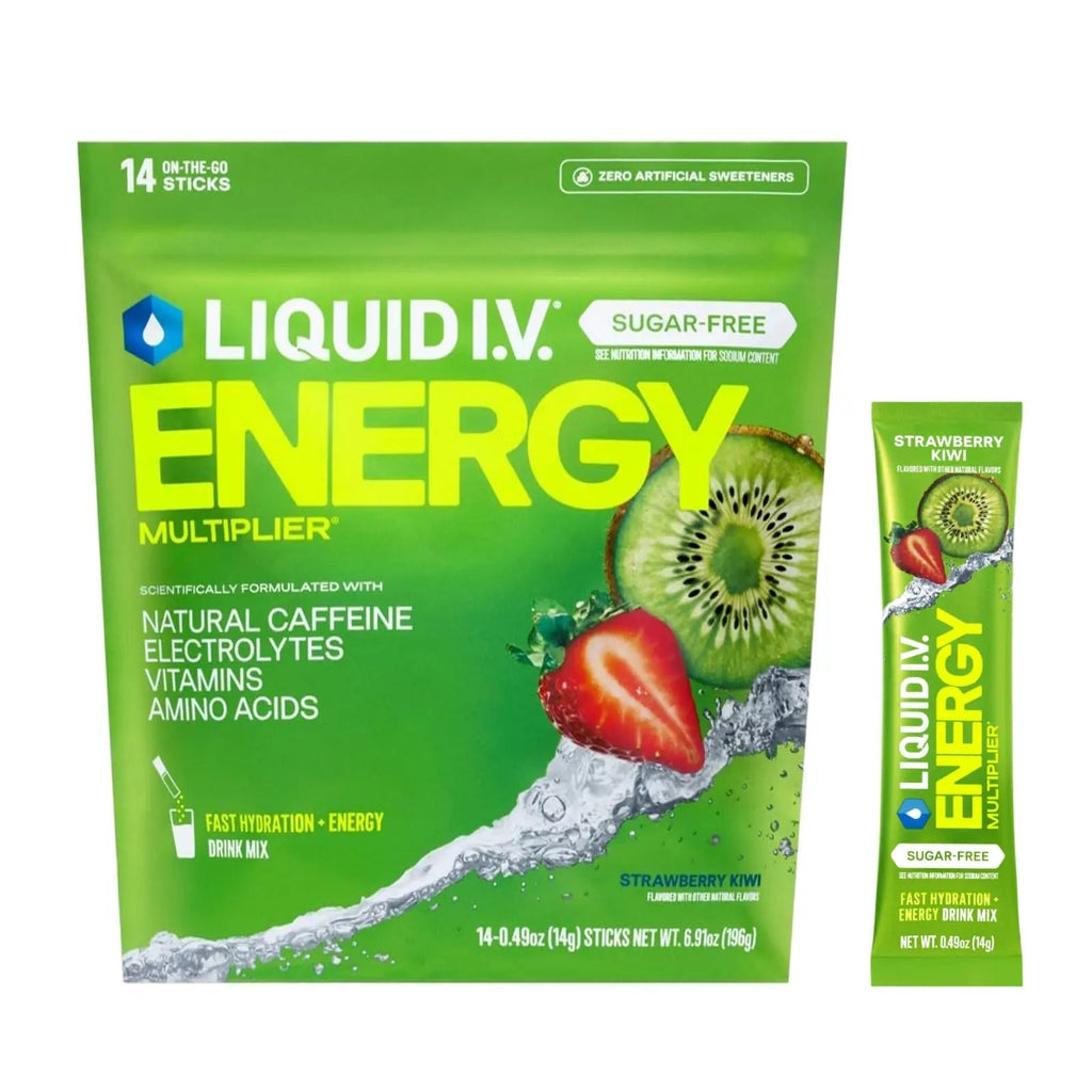 Liquid I.V.® Hydration Multiplier Sugar Free + Energy - Strawberry Kiwi | Electrolyte Powder Drink Mix | 1 Pack (14 Servings) - TrustMedUSA