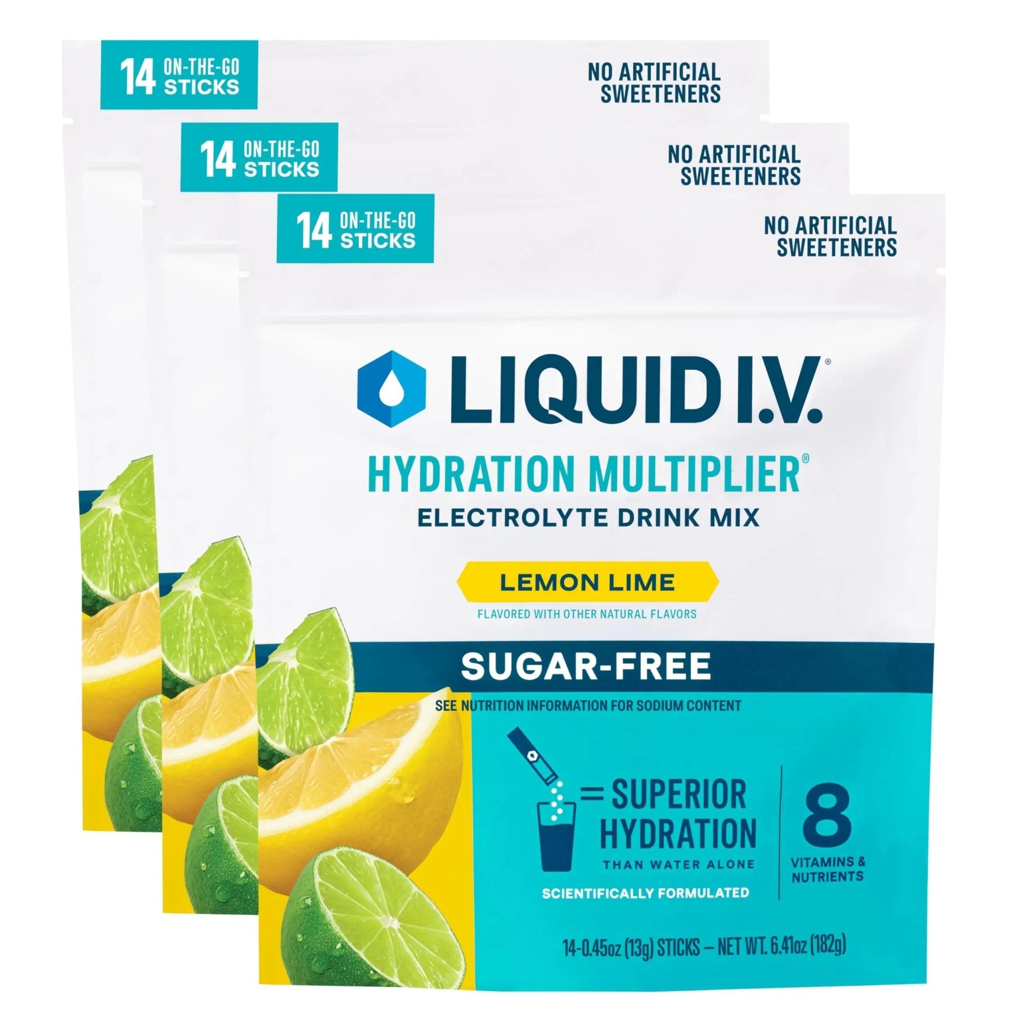 Liquid I.V.® Hydration Multiplier® Sugar-Free - Lemon Lime - Hydration Powder Packets | Electrolyte Powder Drink Mix | Convenient Single-Serving Sticks | Non-GMO | 14 Servings (Pack of 3) - TrustMedUSA
