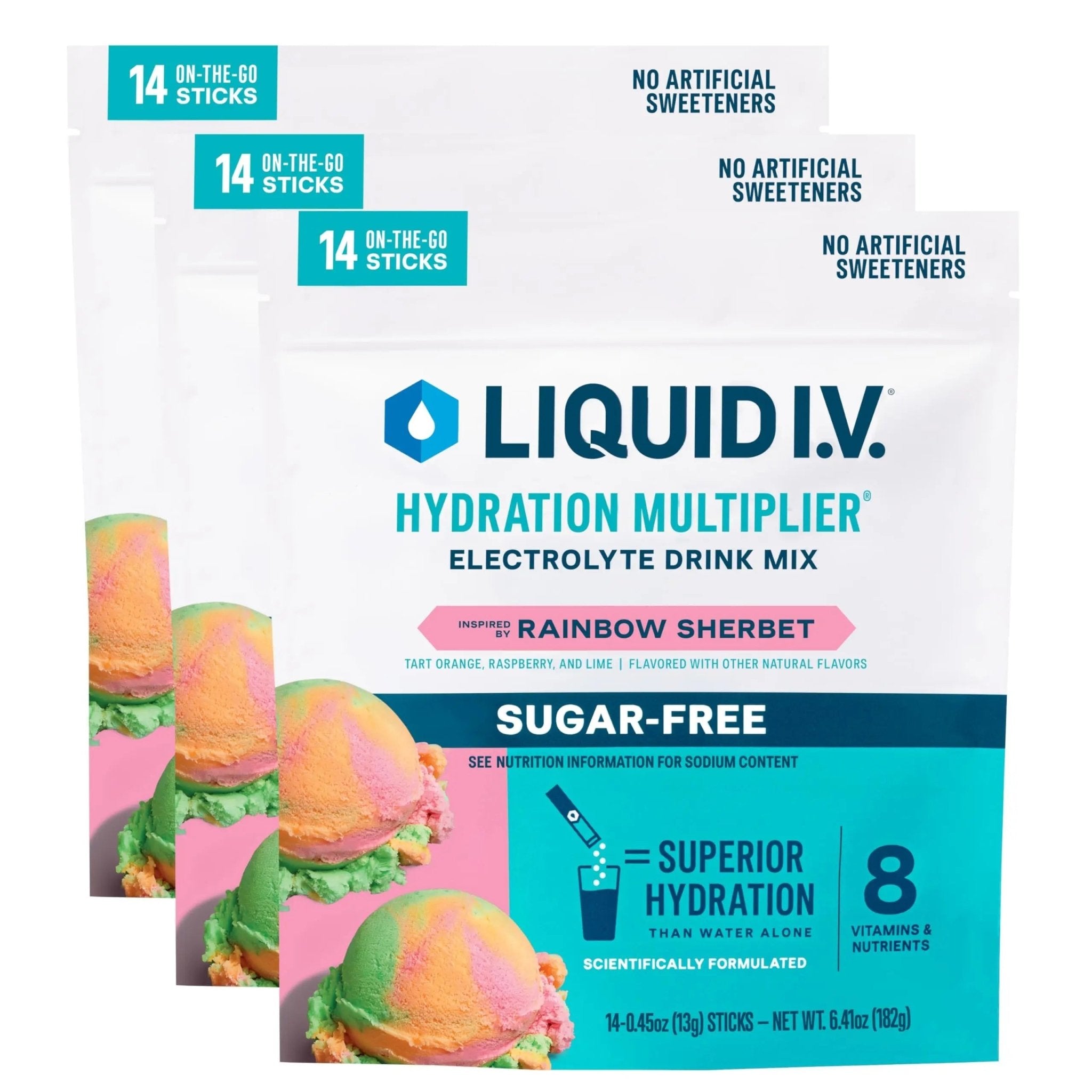 Liquid I.V.® Hydration Multiplier Sugar-Free - Rainbow Sherbet | Electrolyte Powder Drink Mix | 3 Pack (42 Servings) - TrustMedUSA