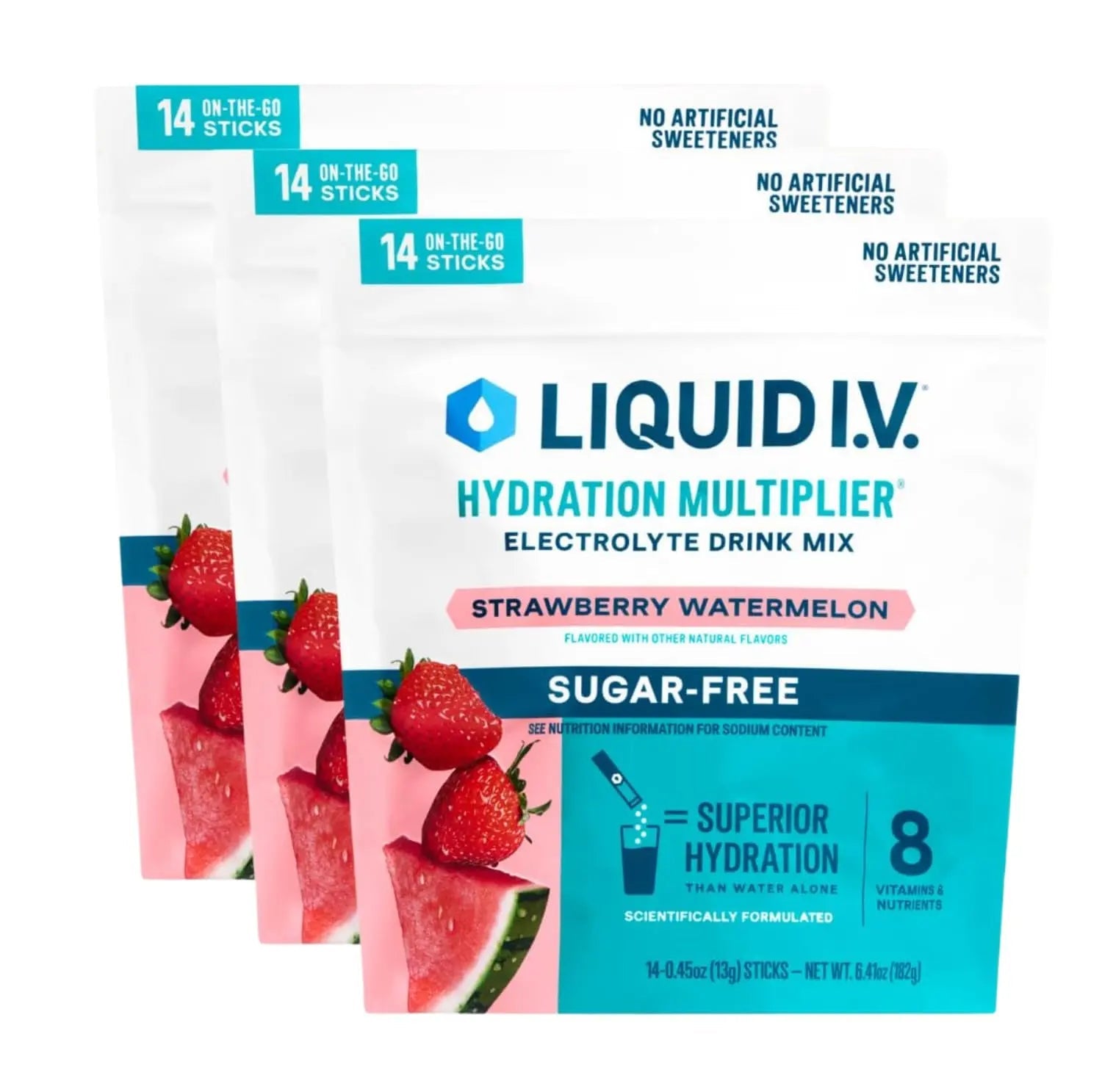 Liquid I.V.® Hydration Multiplier Sugar Free – Strawberry Watermelon | Electrolyte Powder Drink Mix | 3 Pack (42 Servings) - TrustMedUSA