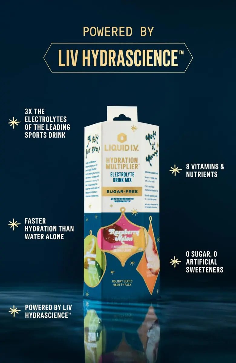Liquid I.V.® Hydration Multiplier Sugar-Free - Variety Pack Stocking Stuffer - Raspberry Melon, Lemon Lime, and White Peach - 4 Pack (12 Sticks) - TrustMedUSA
