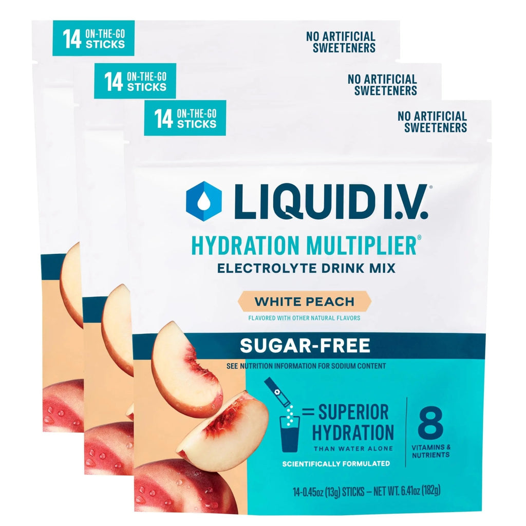 Liquid I.V.® Hydration Multiplier® Sugar-Free - White Peach - Hydration Powder Packets | Electrolyte Powder Drink Mix | Convenient Single-Serving Sticks | Non-GMO | 14 Servings (Pack of 3) - TrustMedUSA