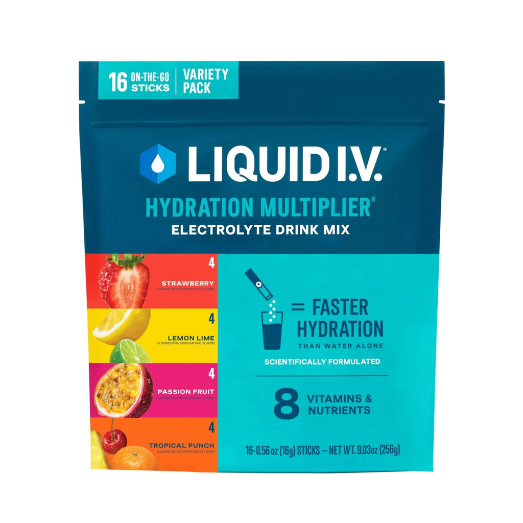 Liquid I.V.® Hydration Multiplier - Variety Pack - Lemon Lime, Passion Fruit, Strawberry, Tropical Punch | Electrolyte Powder Drink Mix | 1 Pack (16 Servings) - TrustMedUSA