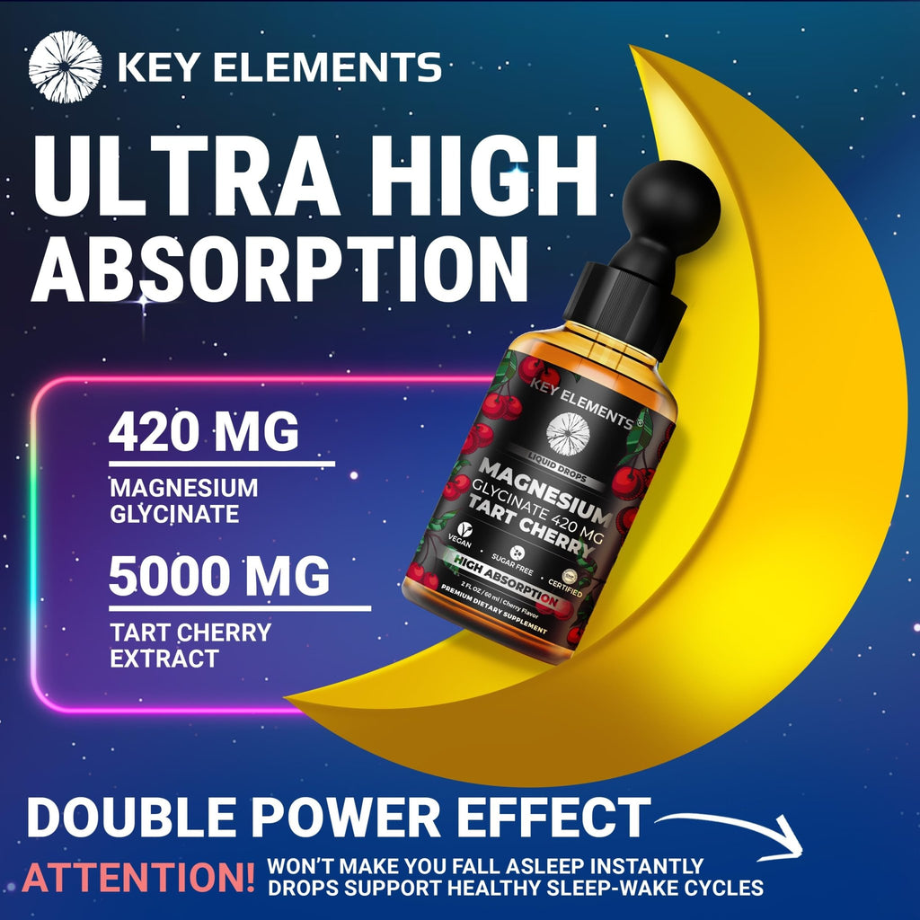 Liquid Magnesium Glycinate 420 Mg with Natural Tart Cherry Extract | Magnesium Glycinate Drops Supplement for Sleep, Mood & Mobility Support | Tart Cherry Extract - TrustMedUSA