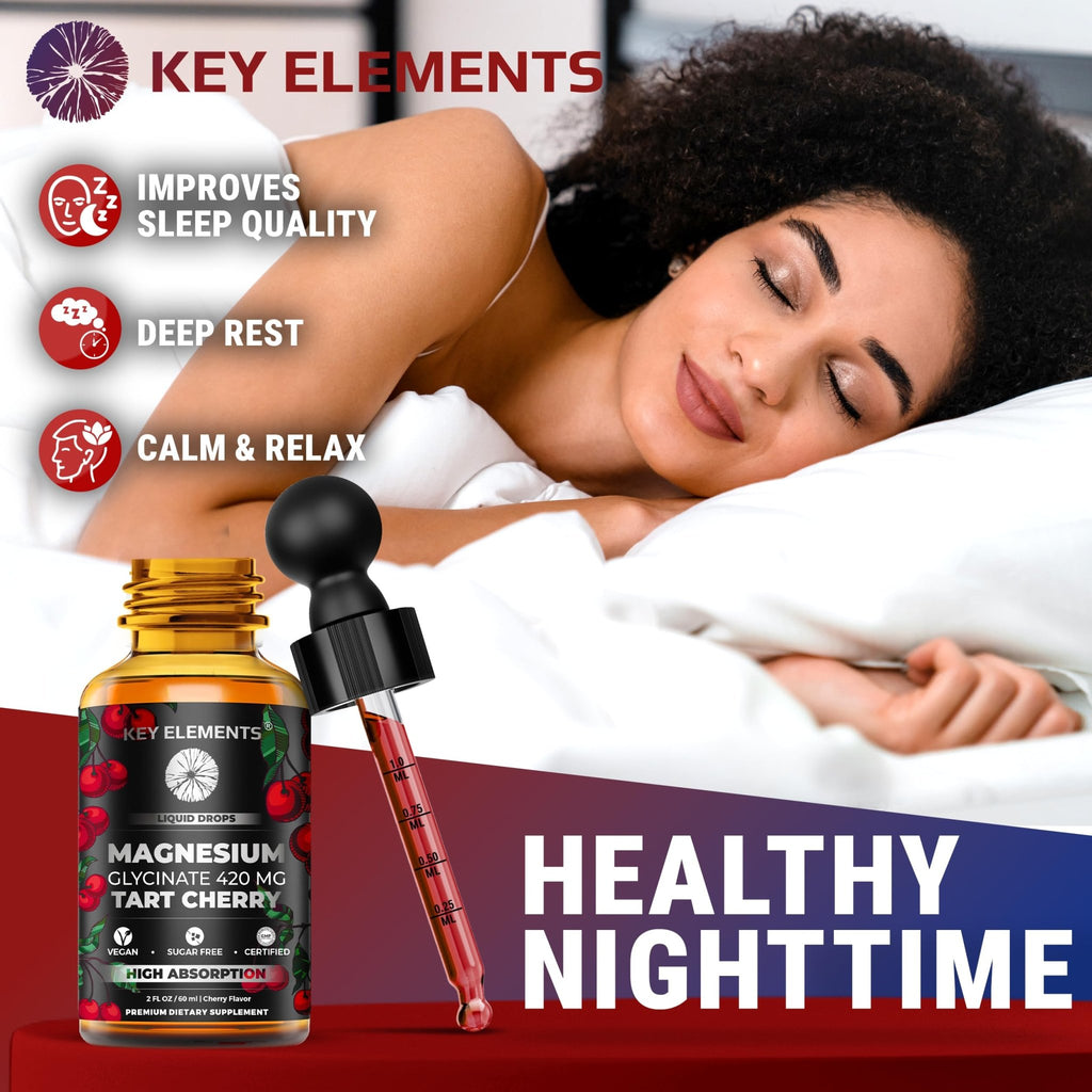 Liquid Magnesium Glycinate 420 Mg with Natural Tart Cherry Extract | Magnesium Glycinate Drops Supplement for Sleep, Mood & Mobility Support | Tart Cherry Extract - TrustMedUSA