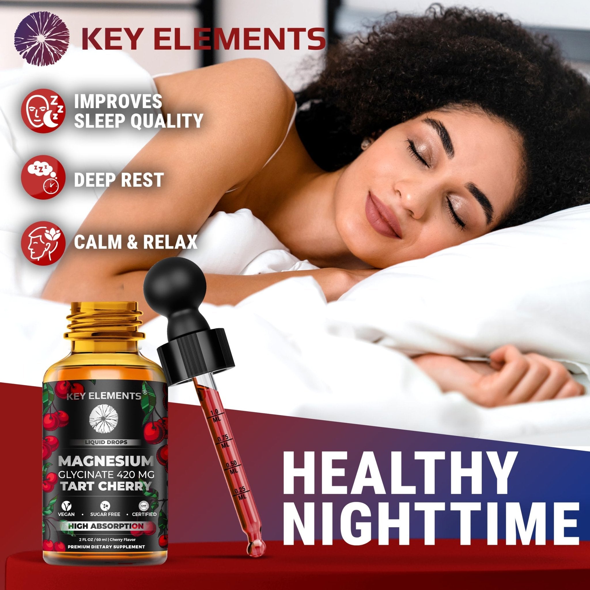 Liquid Magnesium Glycinate 420 Mg with Natural Tart Cherry Extract | Magnesium Glycinate Drops Supplement for Sleep, Mood & Mobility Support | Tart Cherry Extract - TrustMedUSA