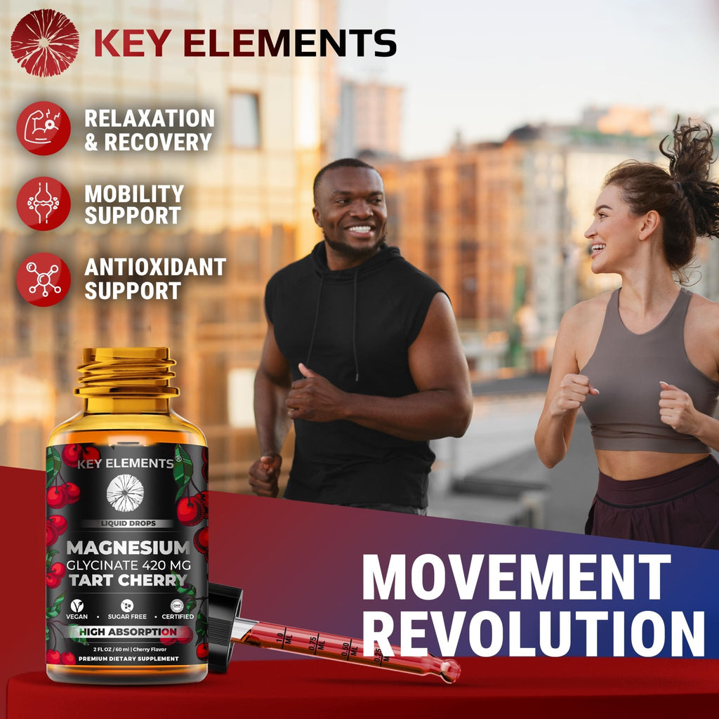 Liquid Magnesium Glycinate 420 Mg with Natural Tart Cherry Extract | Magnesium Glycinate Drops Supplement for Sleep, Mood & Mobility Support | Tart Cherry Extract - TrustMedUSA