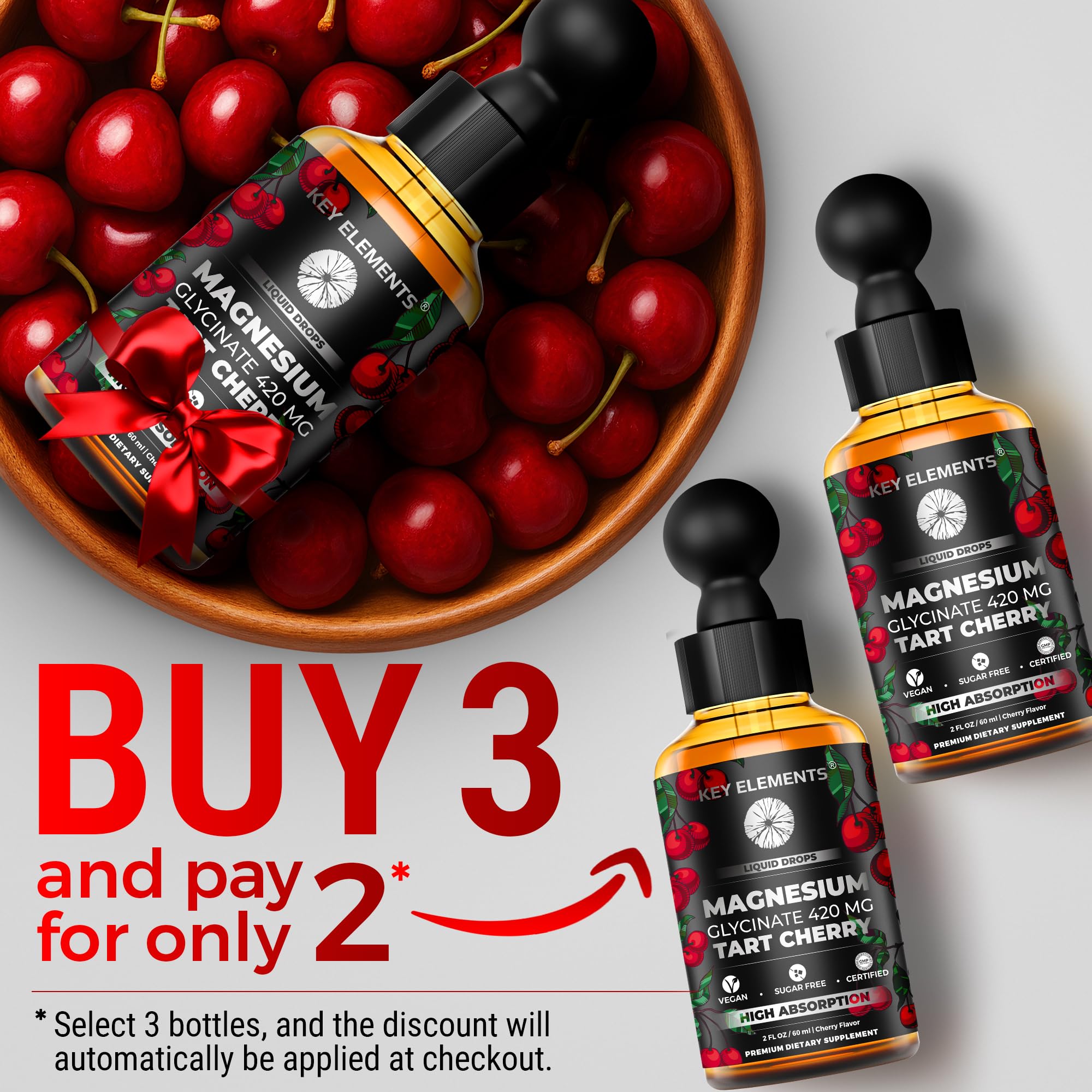 Liquid Magnesium Glycinate 420 Mg with Natural Tart Cherry Extract | Magnesium Glycinate Drops Supplement for Sleep, Mood & Mobility Support | Tart Cherry Extract - TrustMedUSA