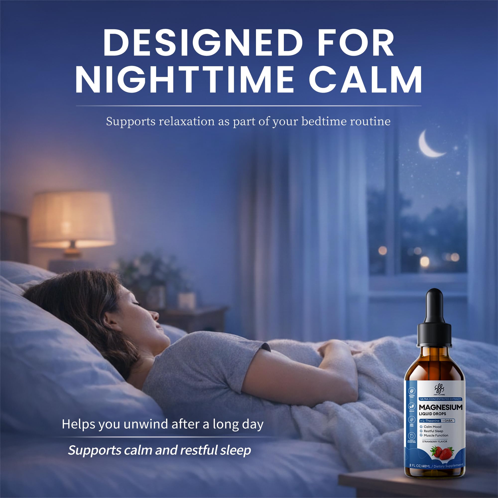 Liquid Magnesium Glycinate Drops for Nighttime Sleep & Calm Support, Triple Chelated Magnesium Complex with L-Theanine & GABA, Pre-Dissolved Liquid for Gentle Absorption, Strawberry Flavor, 2 Fl Oz - TrustMedUSA