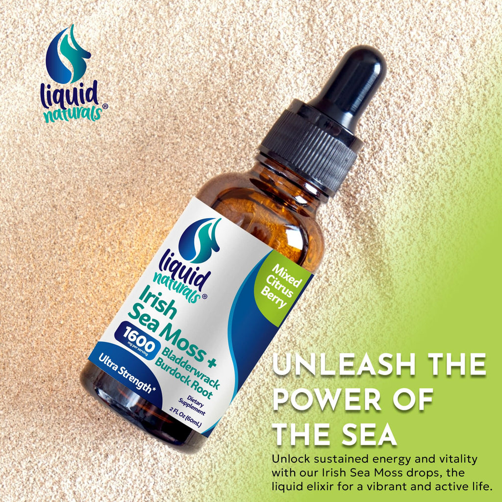 Liquid Naturals Irish Sea Moss Drops - Citrus Berry Flavor - 92+ Essential Minerals & Vitamins - Energy, Skin, Gut, Recovery - Bladderwrack and Burdock Root - 2 fl. oz - TrustMedUSA