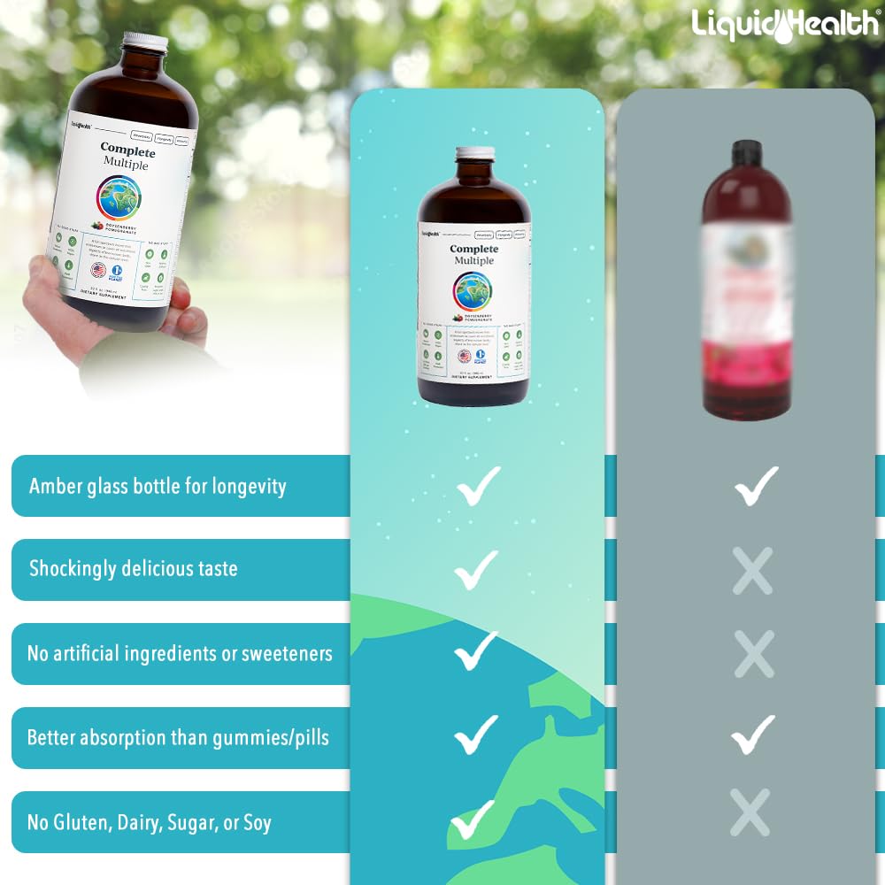 LIQUIDHEALTH Complete Multiple Adult Liquid Multivitamin - Essential Vitamins, Minerals & Nutrients, Immune Support, Gut Health, Energy, Detox - Made in USA, Vegan, Non-GMO, Sugar-Free (32 oz) - TrustMedUSA