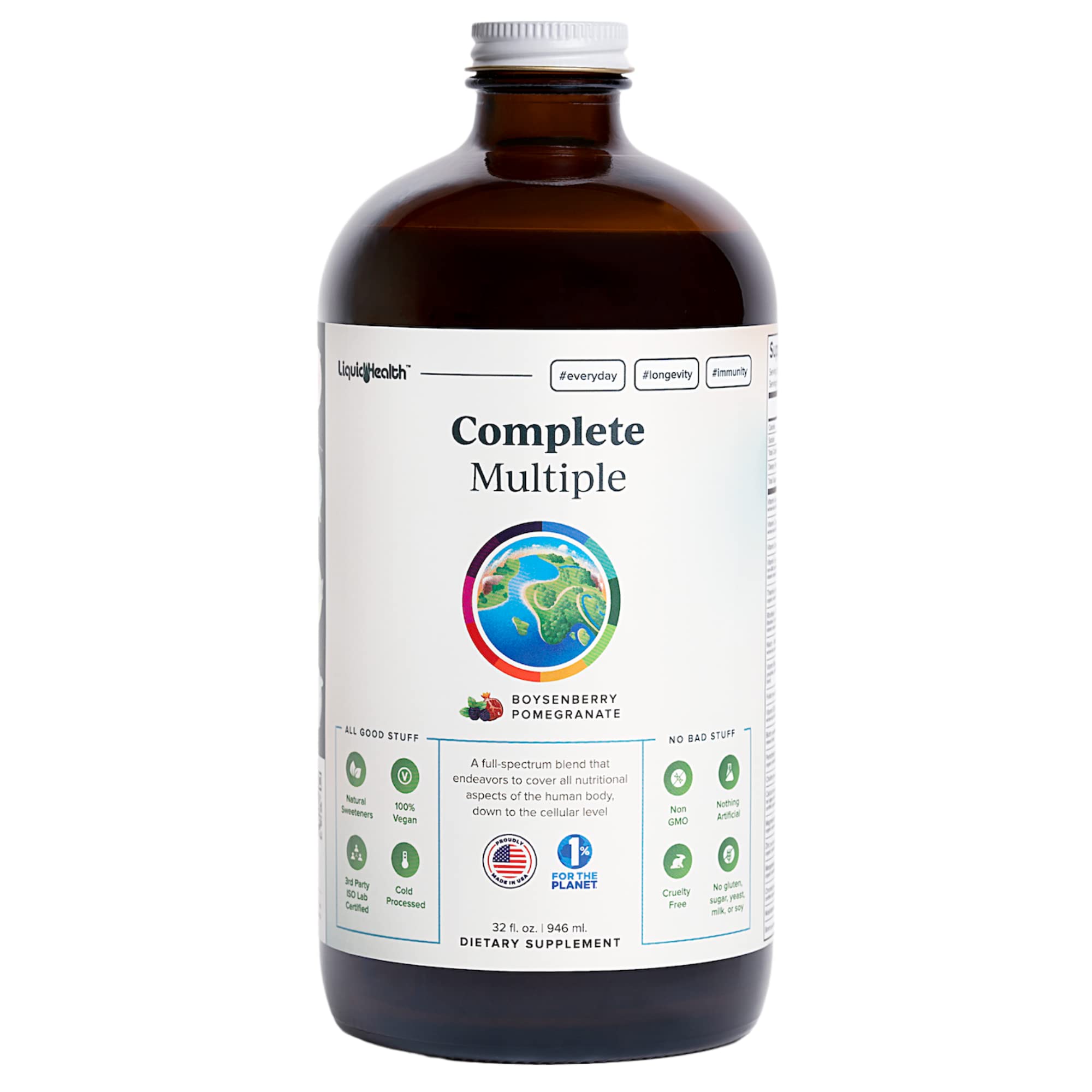 LIQUIDHEALTH Complete Multiple Adult Liquid Multivitamin - Essential Vitamins, Minerals & Nutrients, Immune Support, Gut Health, Energy, Detox - Made in USA, Vegan, Non-GMO, Sugar-Free (32 oz) - TrustMedUSA