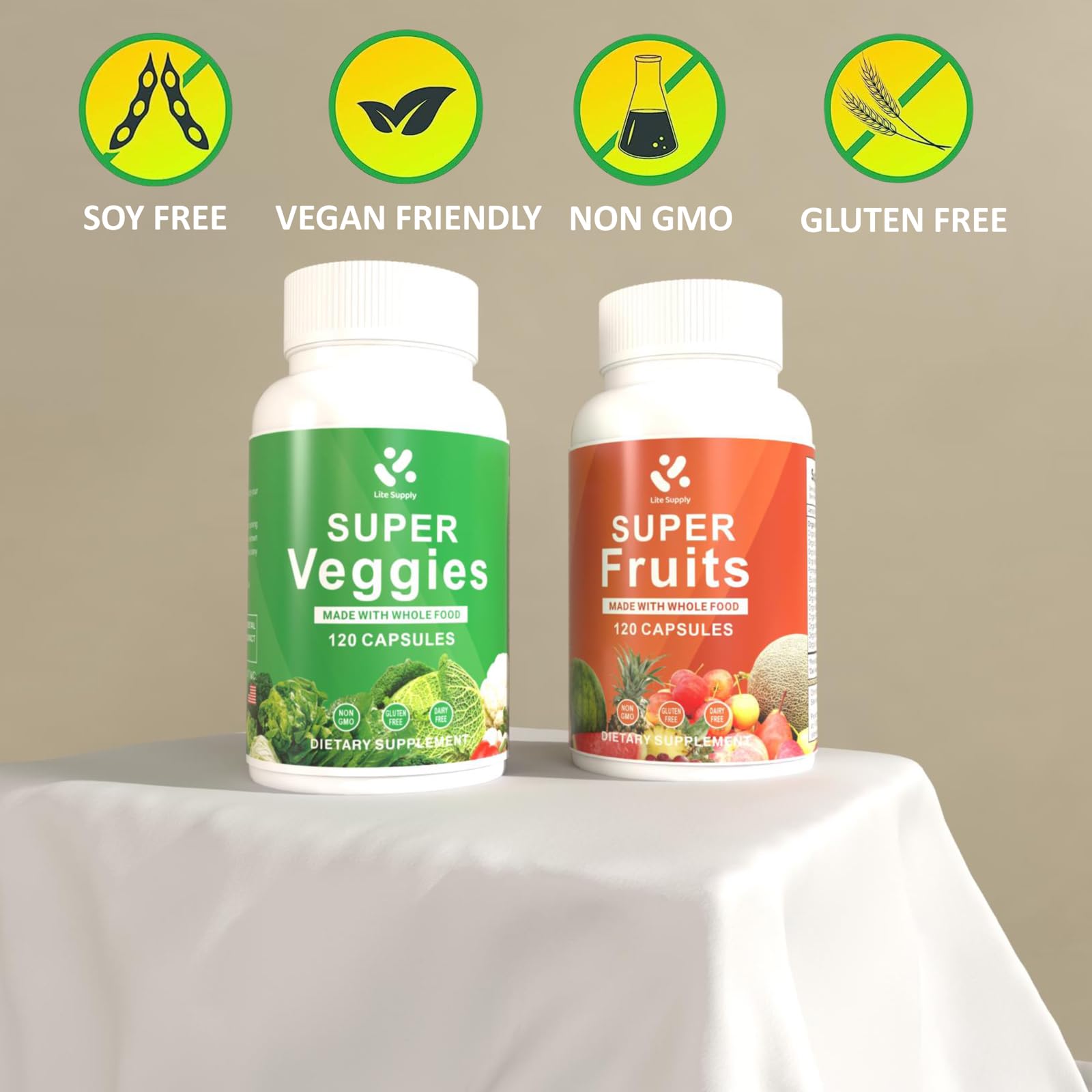 Lite Supply Fruits and Veggies Supplement 240 Caps - 120 Fruit and 120 Veggie Capsules - Whole Food & Natural Superfood Filled with Vitamins & Minerals for Women, Men Supports Energy Levels - TrustMedUSA