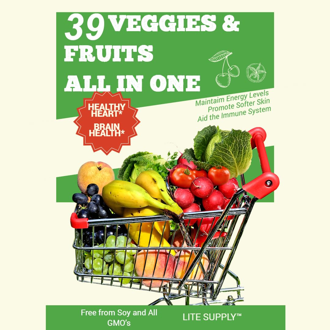 Lite Supply Fruits and Veggies Supplement 240 Caps - 120 Fruit and 120 Veggie Capsules - Whole Food & Natural Superfood Filled with Vitamins & Minerals for Women, Men Supports Energy Levels - TrustMedUSA