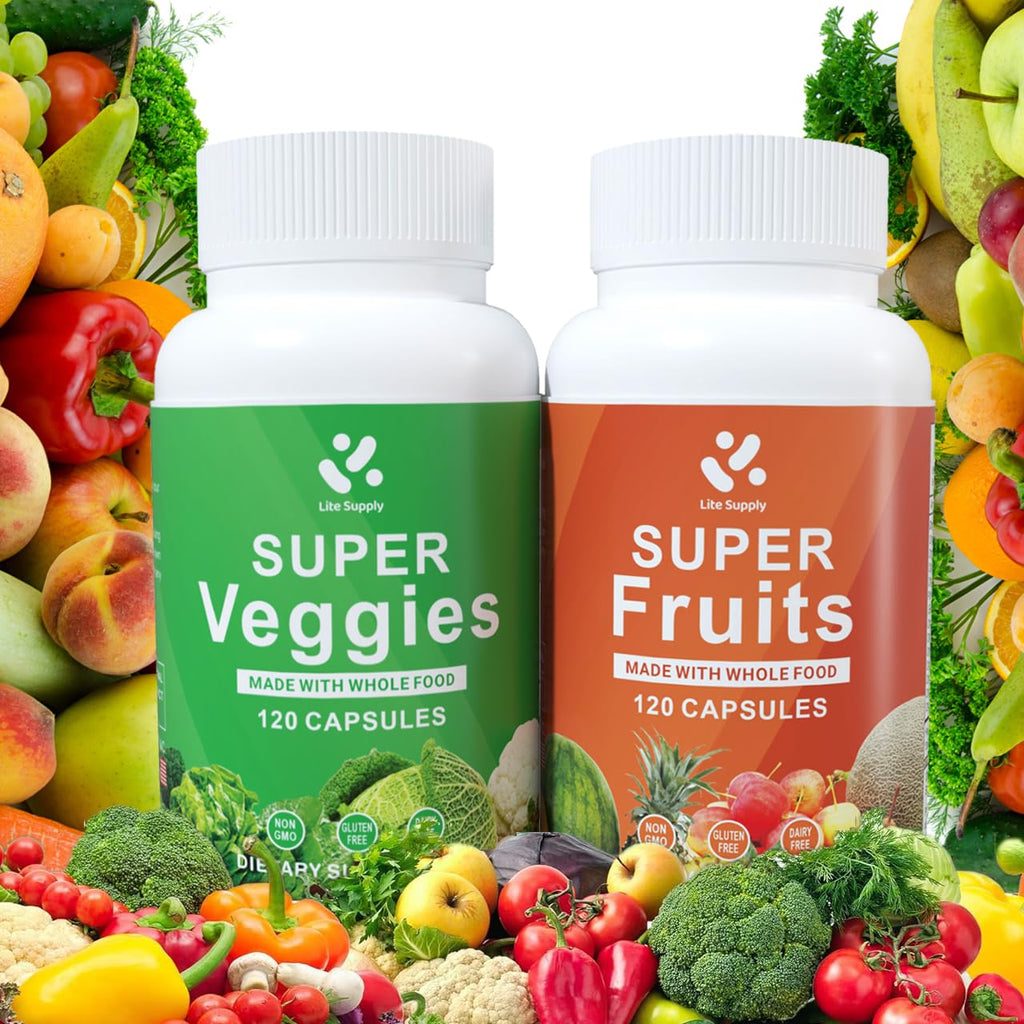 Lite Supply Fruits and Veggies Supplement 240 Caps - 120 Fruit and 120 Veggie Capsules - Whole Food & Natural Superfood Filled with Vitamins & Minerals for Women, Men Supports Energy Levels - TrustMedUSA