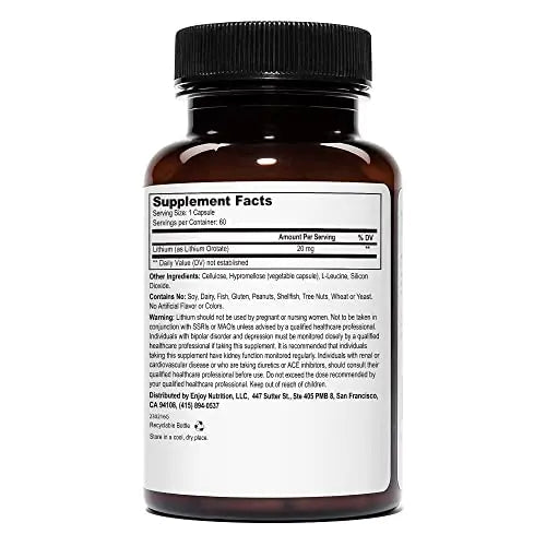 Lithium Orotate 20mg (1 Bottle), 60 Vegetarian Capsules, Lithium Supple - TrustMedUSA