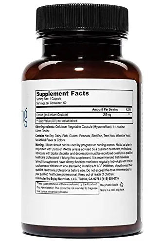 Lithium Orotate 2.5mg (1 Bottle), 60 Vegetarian Capsules, Lithium Supple - TrustMedUSA