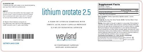 Lithium Orotate 2.5mg (1 Bottle), 60 Vegetarian Capsules, Lithium Supple - TrustMedUSA
