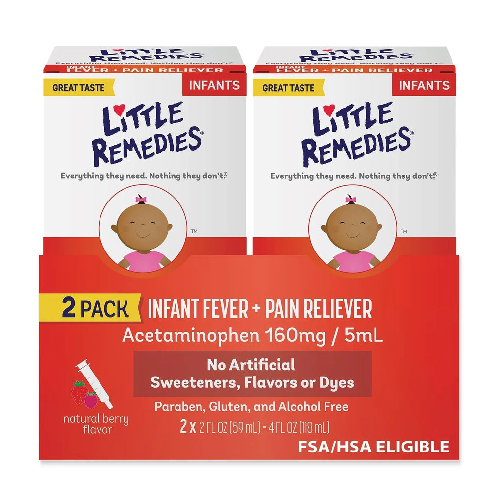 Little Remedies Infant Fever & Pain Reliever with Acetaminophen, Baby Medicine with No Artificial Sweeteners, Flavors or Dyes, Natural Berry Flavor, 2 Fl Oz, Pack of 2 - TrustMedUSA