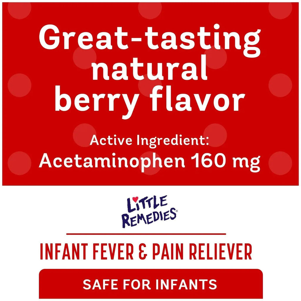 Little Remedies Infant Fever & Pain Reliever with Acetaminophen, Baby Medicine with No Artificial Sweeteners, Flavors or Dyes, Natural Berry Flavor, 2 Fl Oz, Pack of 2 - TrustMedUSA