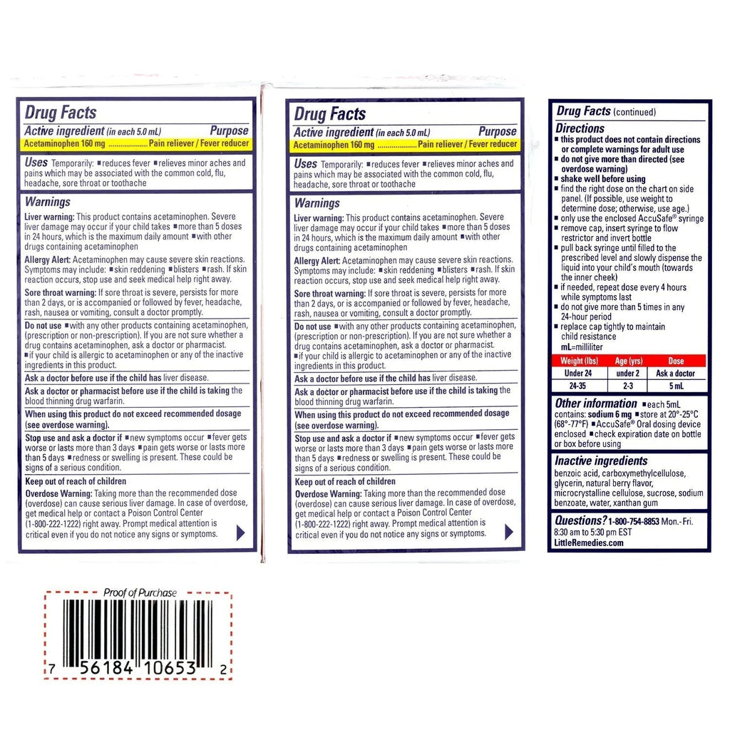 Little Remedies Infant Fever & Pain Reliever with Acetaminophen, Baby Medicine with No Artificial Sweeteners, Flavors or Dyes, Natural Berry Flavor, 2 Fl Oz, Pack of 2 - TrustMedUSA
