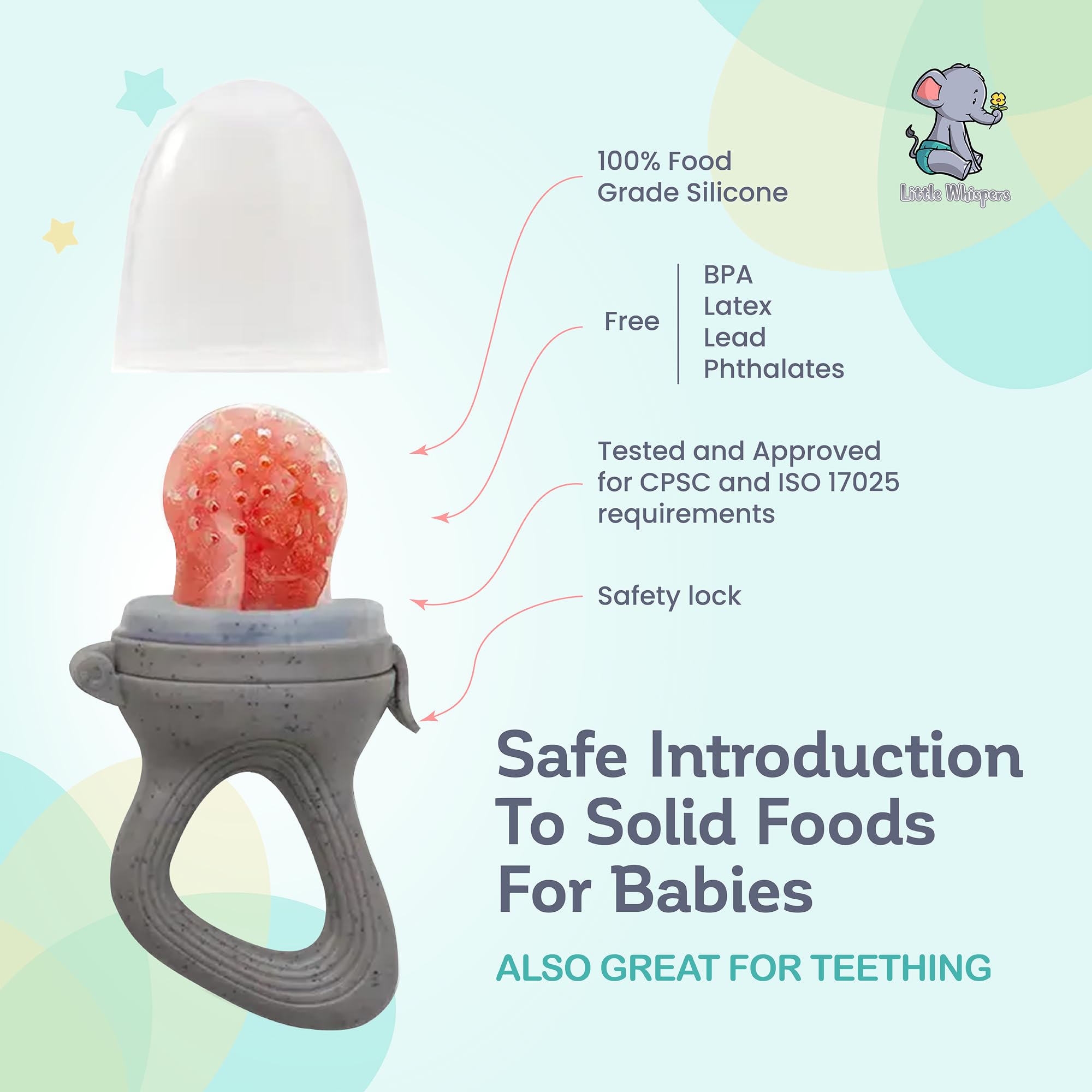 LittleWhispers Baby Fruit & Food Feeder Pacifier - Pacifier Feeders for Fresh Fruit or Frozen Breastmilk - Infant Teething Relief - Set of 2 - Maple Wellness Supplements