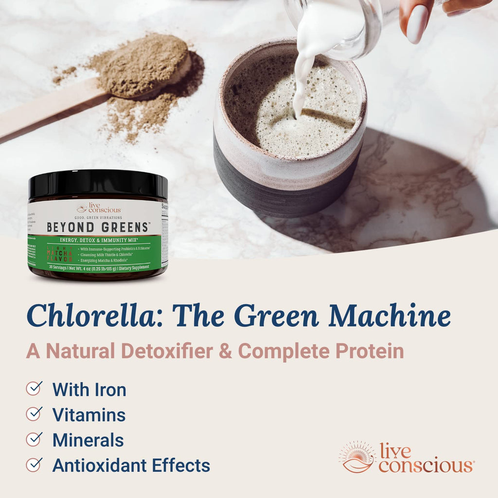 Live Conscious Beyond Greens Concentrated Superfood Powder - Matcha Flavor w/Chlorella, Echinacea, Probiotics for Immune Support & Energy - 30 Servings (2-Pack) - TrustMedUSA