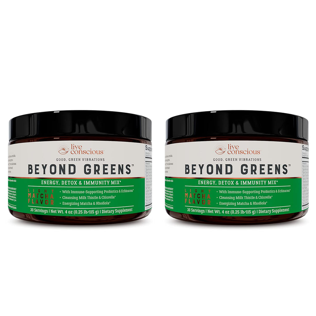 Live Conscious Beyond Greens Concentrated Superfood Powder - Matcha Flavor w/Chlorella, Echinacea, Probiotics for Immune Support & Energy - 30 Servings (2-Pack) - TrustMedUSA