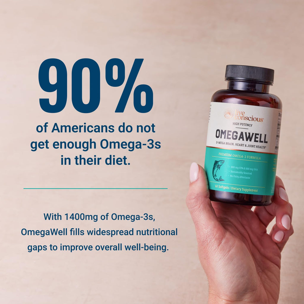 Live Conscious OmegaWell Omega 3 Fish Oil - 2000mg Capsules: Heart, Brain, & Joint Support - 800 mg EPA 600 mg DHA - Sustainably Sourced - TrustMedUSA