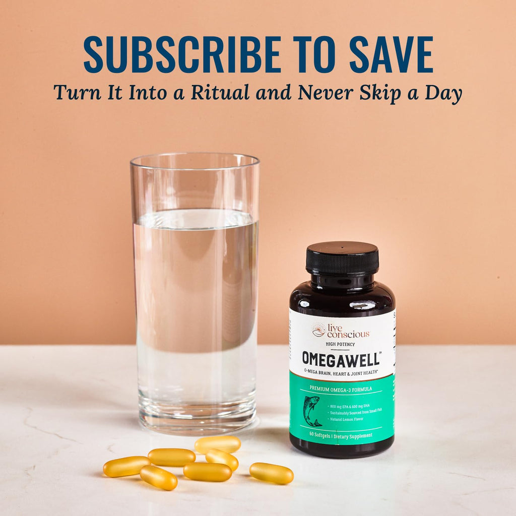 Live Conscious OmegaWell Omega 3 Fish Oil - 2000mg Capsules: Heart, Brain, & Joint Support - 800 mg EPA 600 mg DHA - Sustainably Sourced - TrustMedUSA