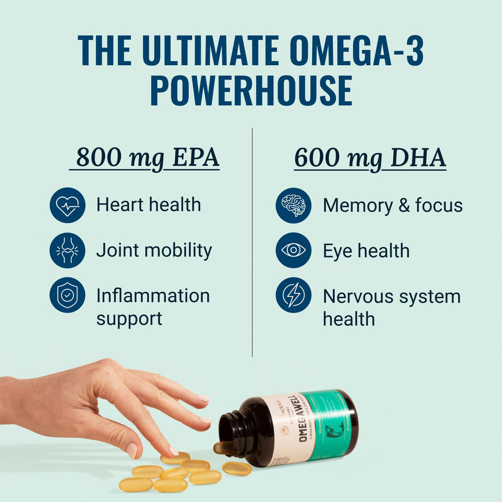 Live Conscious OmegaWell Omega 3 Fish Oil - 2000mg Capsules: Heart, Brain, & Joint Support - 800 mg EPA 600 mg DHA - Sustainably Sourced - TrustMedUSA