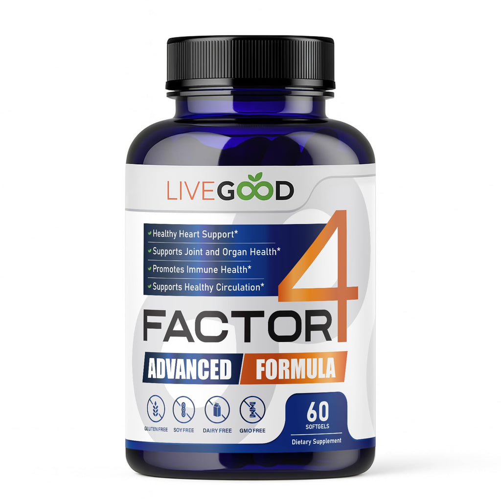 LIVEGOOD™ Factor 4, Omega 3 Fish Oil with EPA & DHA, CoQ10, and Turmeric, Advanced Q10 Coenzyme & CoQ10 Supplements, DHA Supplements for Heart, Joint & Immune Support, Made in USA, 60 Count, - TrustMedUSA