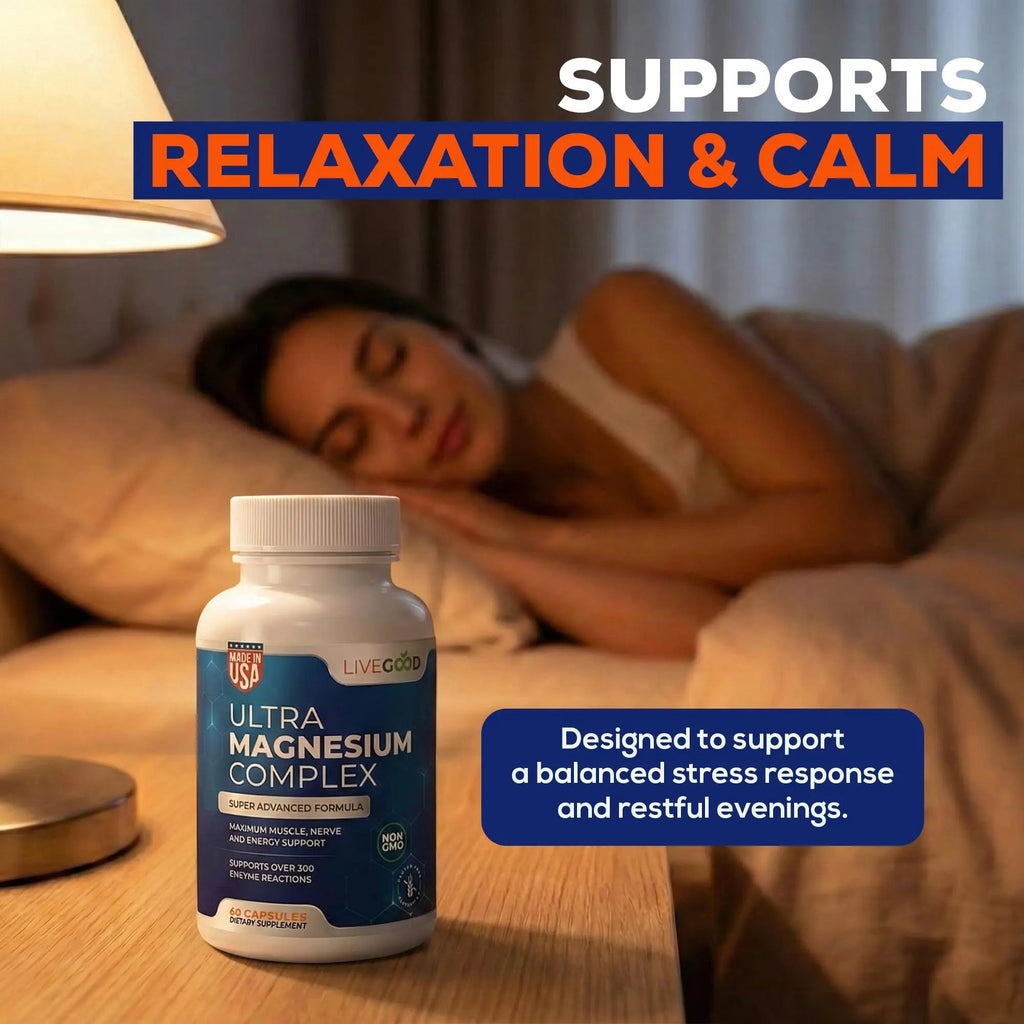 LiveGood™ Ultra Magnesium Complex, Organic Magnesium Glycinate and Gluconate for Muscle Recovery, Nerve Support & Relief – High Absorption Supplement, Vegan, Non-GMO, Made in USA, 60 Capsules - TrustMedUSA