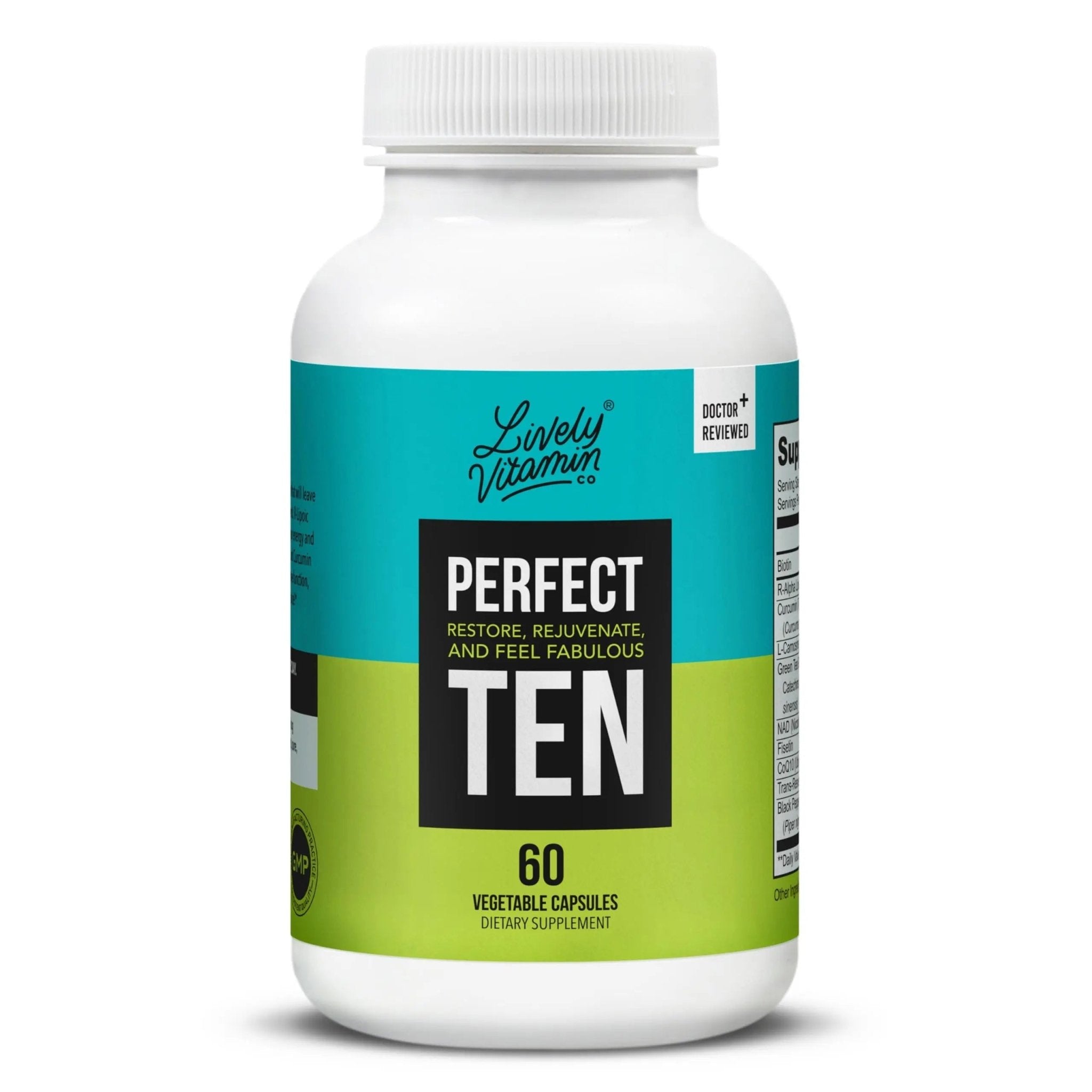 LIVELY VITAMIN CO. Perfect Ten - Anti-Aging & Antioxidant Supplement - Biotin & Lipoic Acid - Healthy Hair, Skin, Nails - Energy Boost - Sharper Brain Function - Stronger Immunity - 60 Capsules - TrustMedUSA