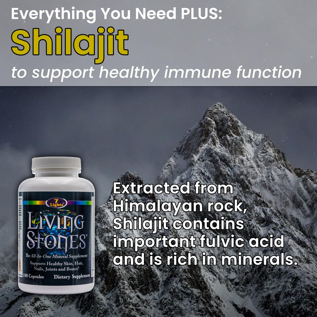 Living Stones, Complete Mineral Supplement with Zinc, Calcium, Magnesium, Selenium, Trace Minerals, No Added Iron, with MSM (Organic Sulfur) and Shilajit, Premium Absorption (30-Day Supply - 180 Caps) - TrustMedUSA