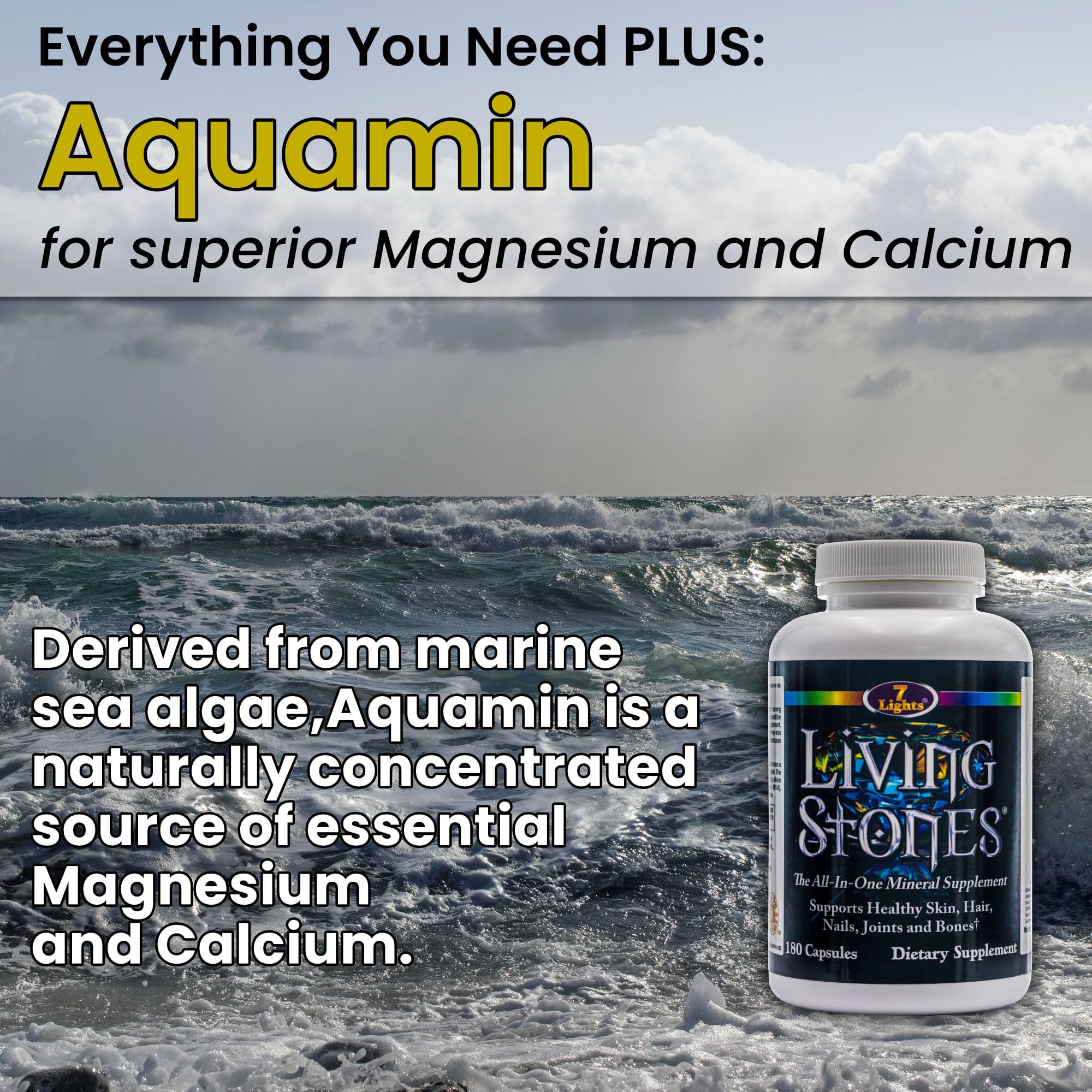 Living Stones, Complete Mineral Supplement with Zinc, Calcium, Magnesium, Selenium, Trace Minerals, No Added Iron, with MSM (Organic Sulfur) and Shilajit, Premium Absorption (30-Day Supply - 180 Caps) - TrustMedUSA