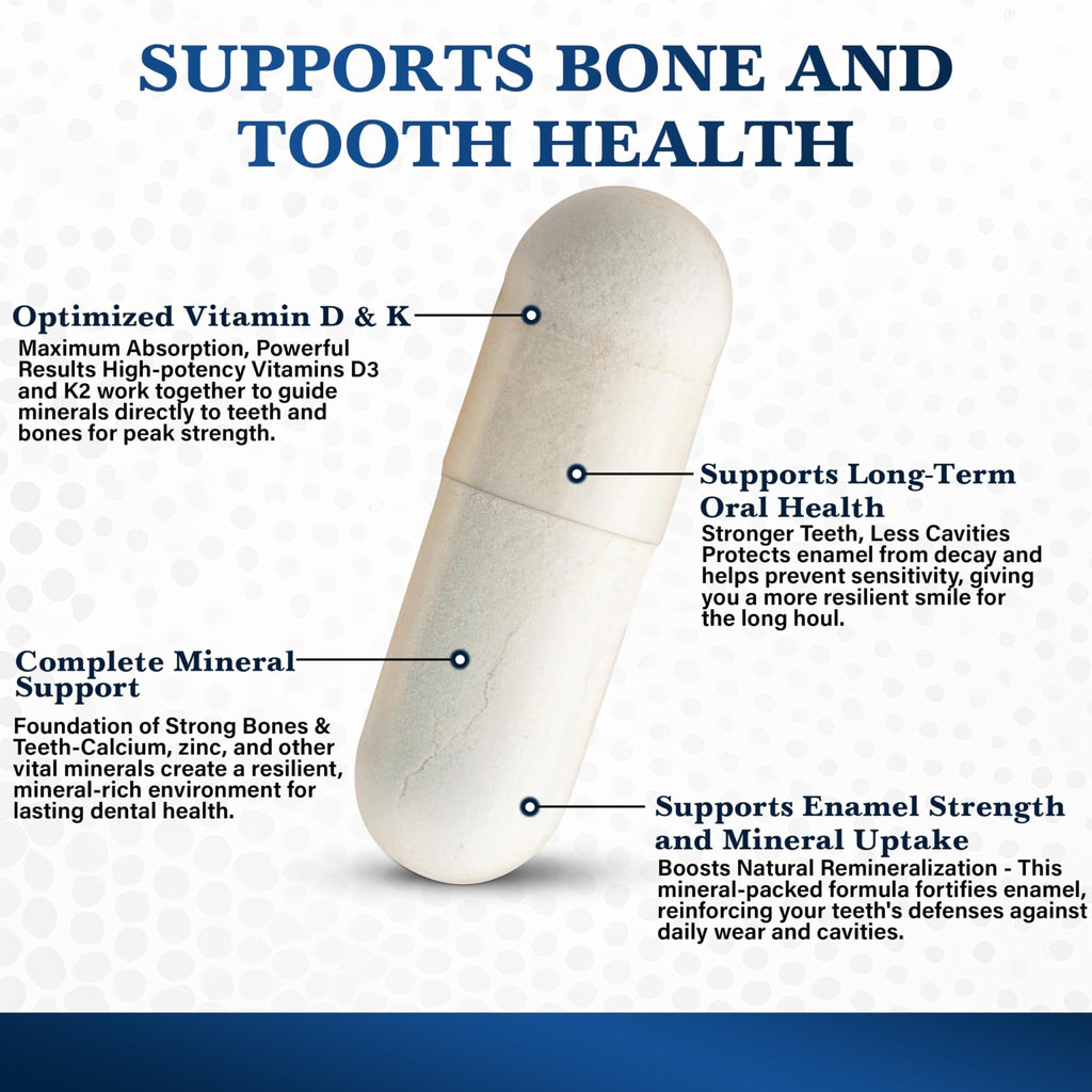 Living Well with Dr. Michelle Tooth & Bone Formula - Supplement with Calcium for Bone Strength & Tooth Enamel Support, D3 + K2, 120 Capsules, Non-GMO, Gluten-Free - TrustMedUSA