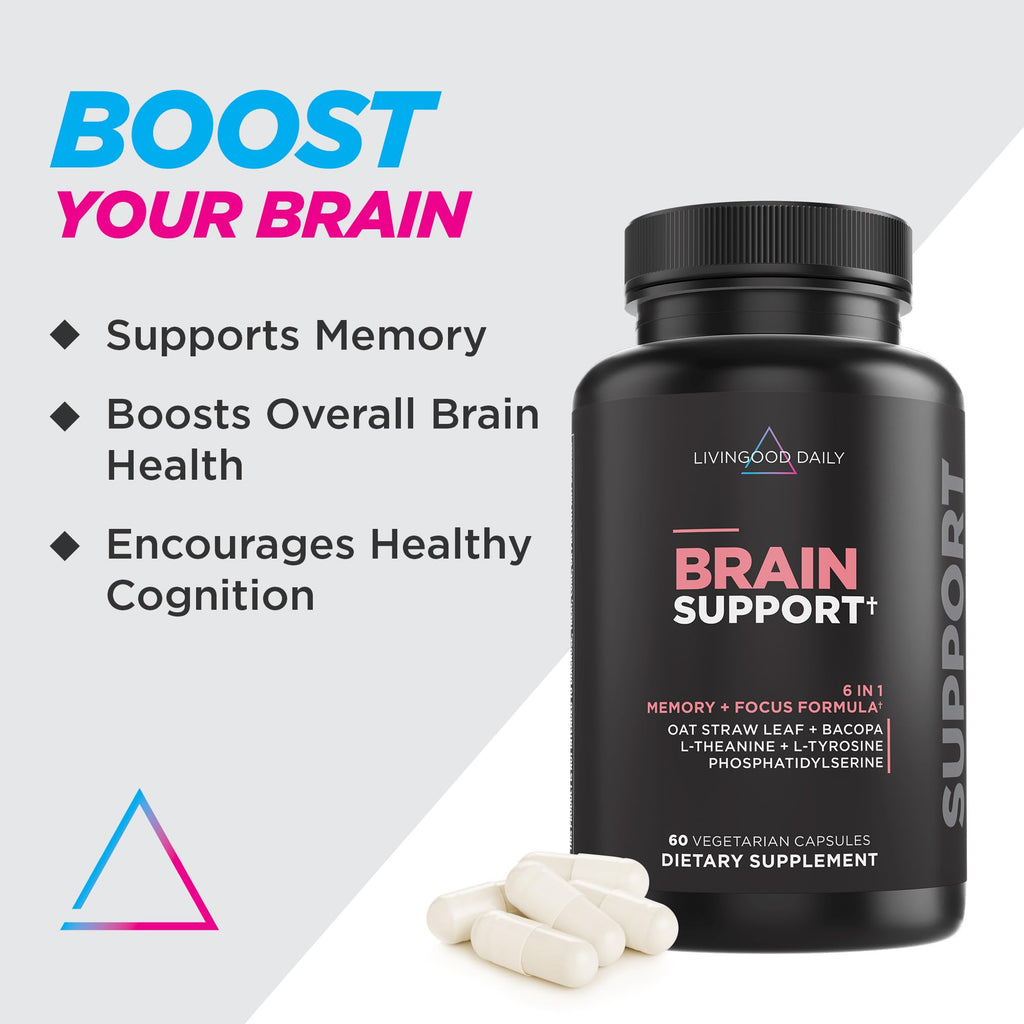 Livingood Daily Brain Supplements for Memory & Focus, Nootropic Pills with Bacopa, L Theanine, L Tyrosine, Amino Acids & More, Cognitive Support for Men & Women, Vegan, Gluten Free, 60 Capsules - TrustMedUSA