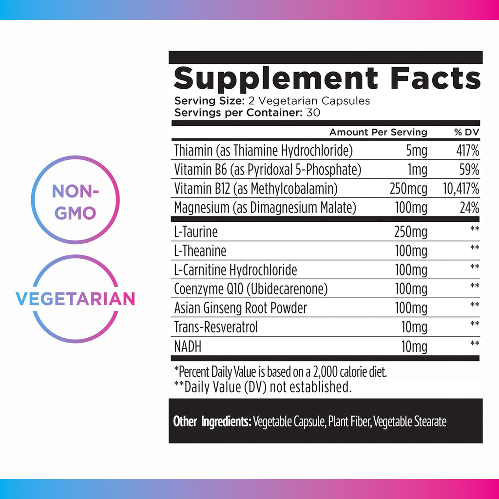 Livingood Daily Energy Support, 11-in-1 Supplement with Magnesium, Vitamin B6, B12, Amino Acids, L Carnitine, CoQ10, Ginseng & L Theanine, Supports Natural Energy for Men & Women, Vegan, 60 Capsules - TrustMedUSA