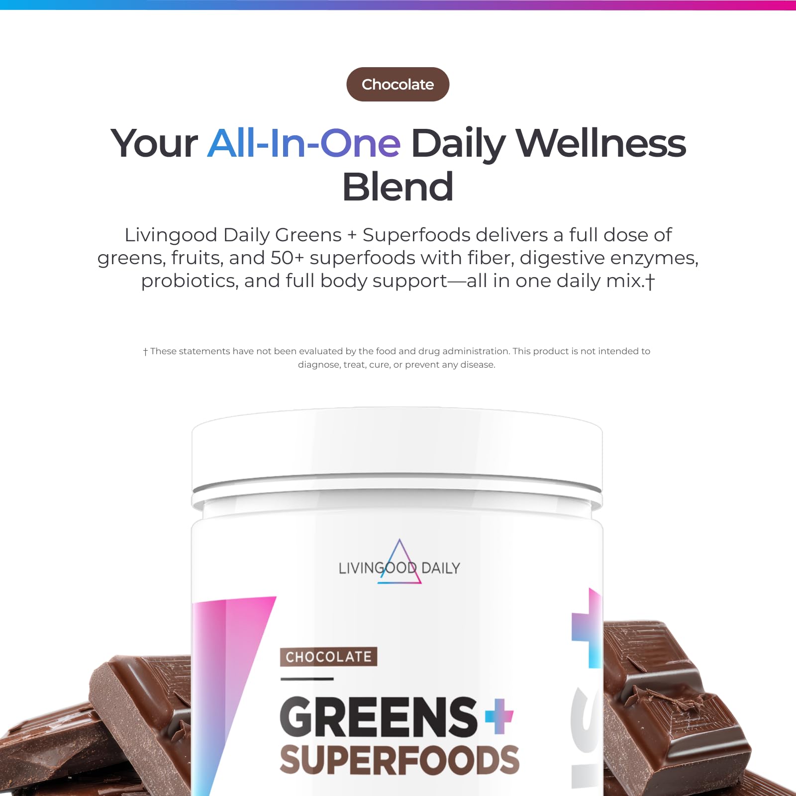 Livingood Daily Greens & Superfood Powder, Super Greens for Gut Health, Green Juice Powder with Spirulina, Chlorella, and Digestive Enzymes, Probiotics for Digestive Support, Chocolate, 30 Servings - TrustMedUSA