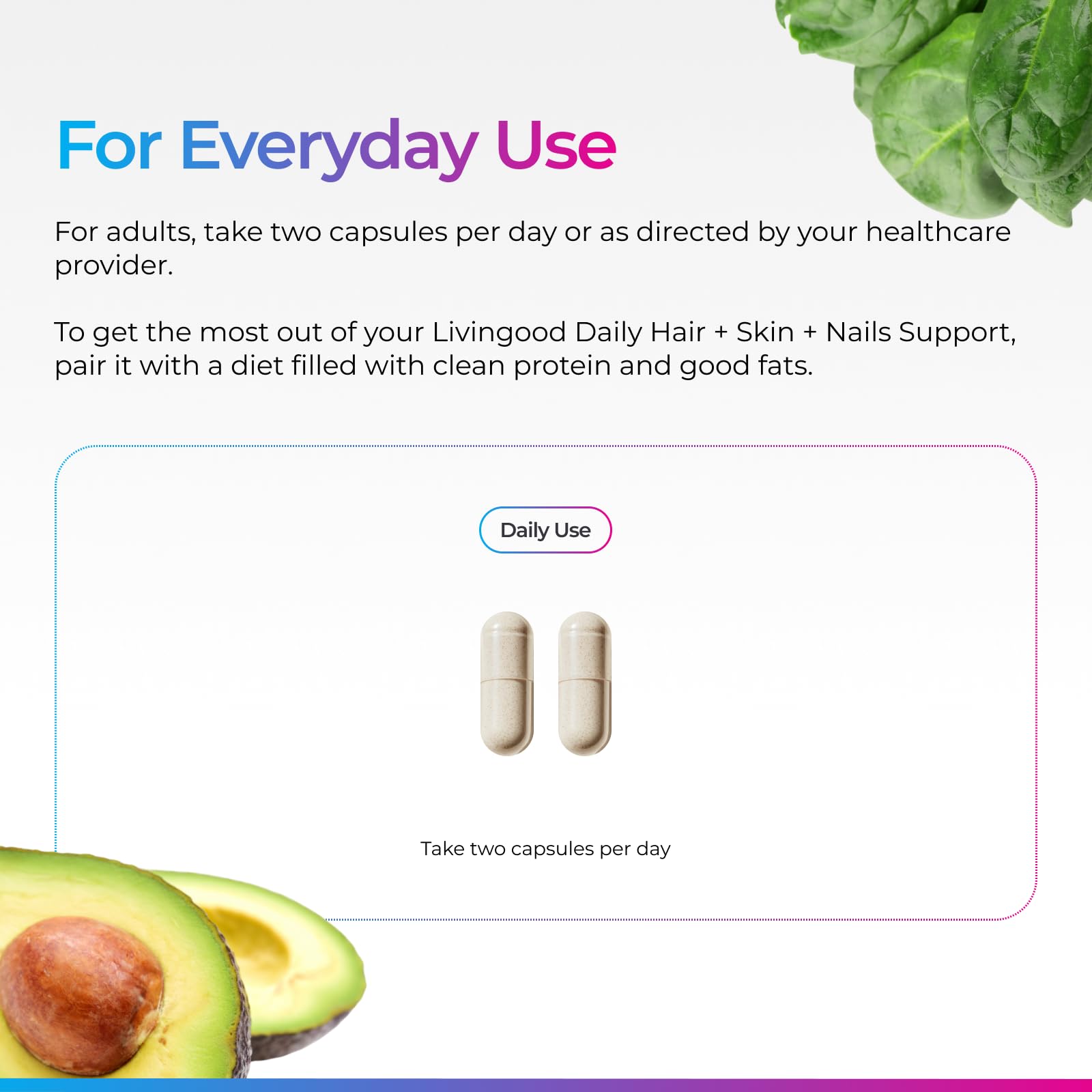 Livingood Daily Hair, Skin & Nails Supplement, 14-in-1 Formula with Biotin, Collagen, Keratin, Bamboo, Selenium, Folate, B12, Zinc and More, Beauty Supplement for Women & Men, Gluten Free, 60 Capsules - TrustMedUSA