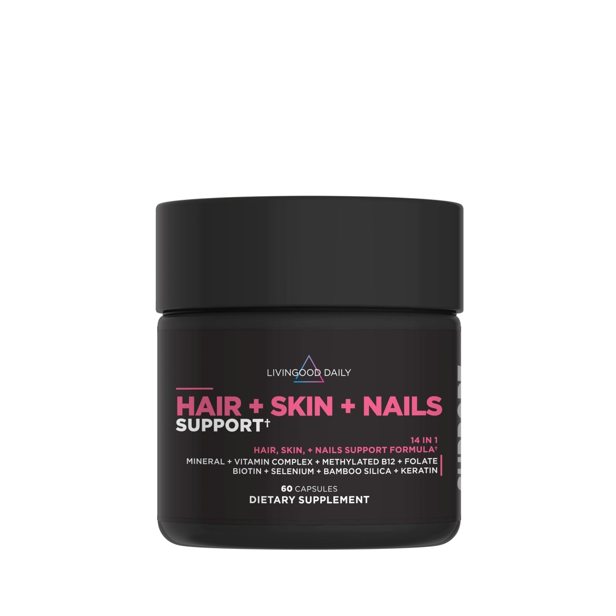 Livingood Daily Hair, Skin & Nails Supplement, 14-in-1 Formula with Biotin, Collagen, Keratin, Bamboo, Selenium, Folate, B12, Zinc and More, Beauty Supplement for Women & Men, Gluten Free, 60 Capsules - TrustMedUSA