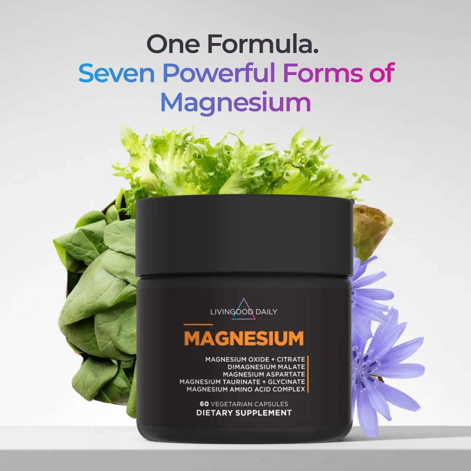Livingood Daily Magnesium Supplement with Magnesium Glycinate, Citrate, Malate, Oxide, Aspartate, Amino Acid Complex and Chicory Root for Heart Health, Sleep and Muscle Support, 300mg, 60 Capsules - TrustMedUSA