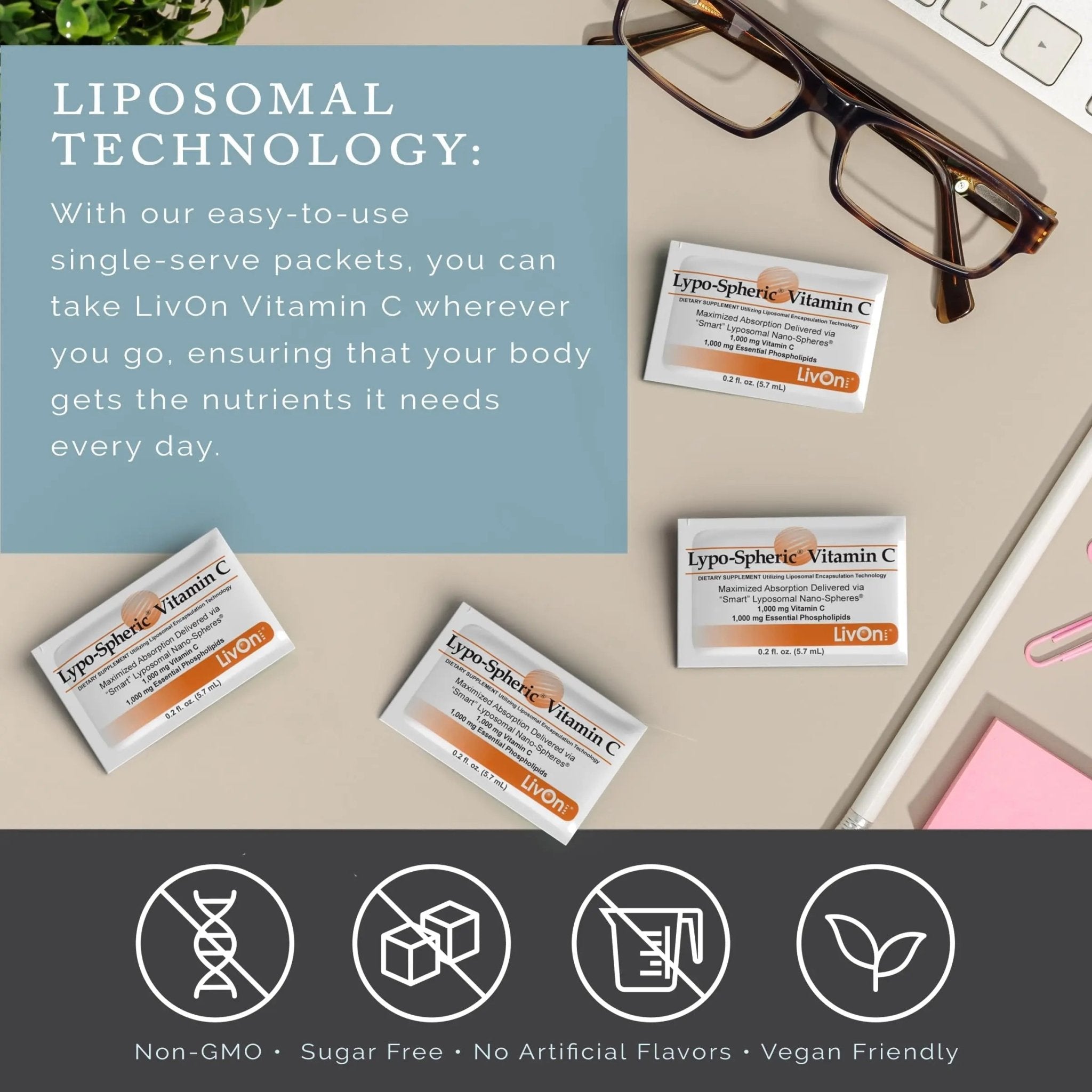 LivOn Laboratories - Lypo–Spheric Vitamin C – 1,000 mg Vitamin C & 1,000 mg Essential Phospholipids Per Packet – Liposome Encapsulated for Improved Absorption – Non–GMO - 12 Pack (360 Count) - TrustMedUSA