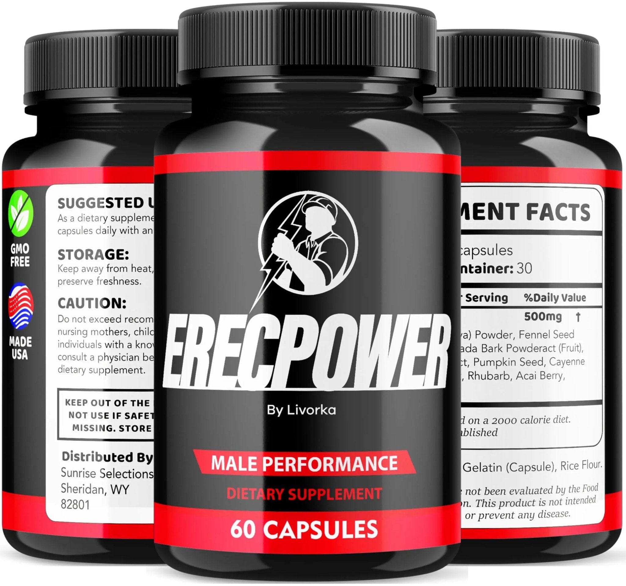LIVORKA Erecpower Multivitamin Male Performance Capsules for Mens Health, Advanced Formula - 300 Capsules (5 Month Supply) - Pack of 5 - TrustMedUSA