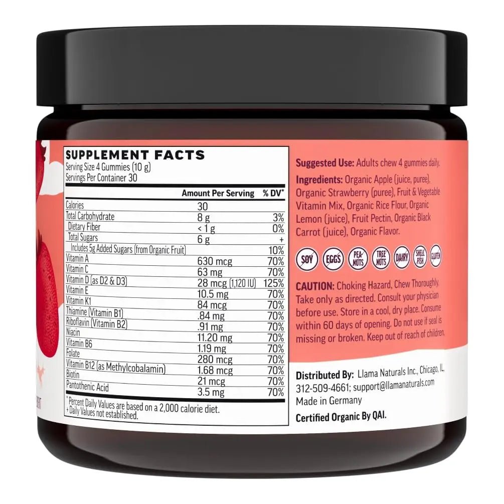 Llama Naturals Multivitamin for Women & Men, Vegan, Organic Gummies with Vitamin D, C & K, Adults Real Fruit Gummy Vitamins - TrustMedUSA