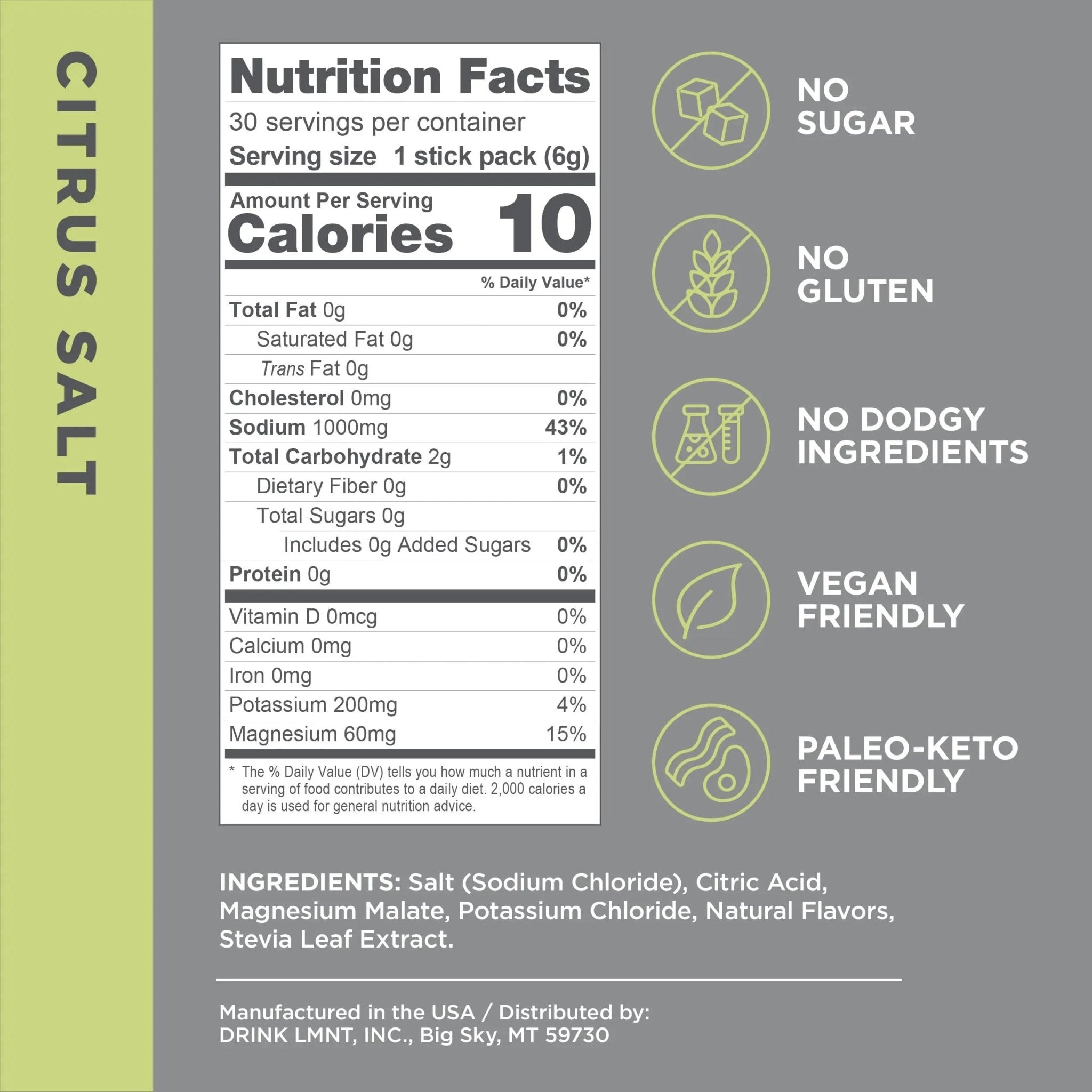 LMNT Zero-Sugar Electrolytes - Citrus Salt - Hydration Powder Packets | No Dodgy Ingredie - TrustMedUSA