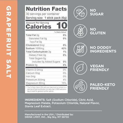 LMNT Zero-Sugar Electrolytes - Grapefruit Salt - Hydration Powder Packets | No Dodgy - TrustMedUSA