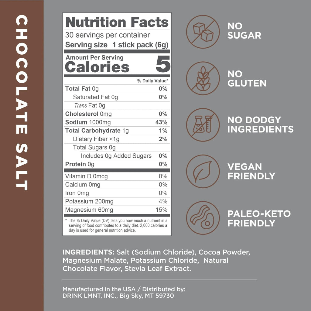 LMNT Zero-Sugar Electrolytes - Hot Chocolate Salt - Hydration Powder Packets - TrustMedUSA