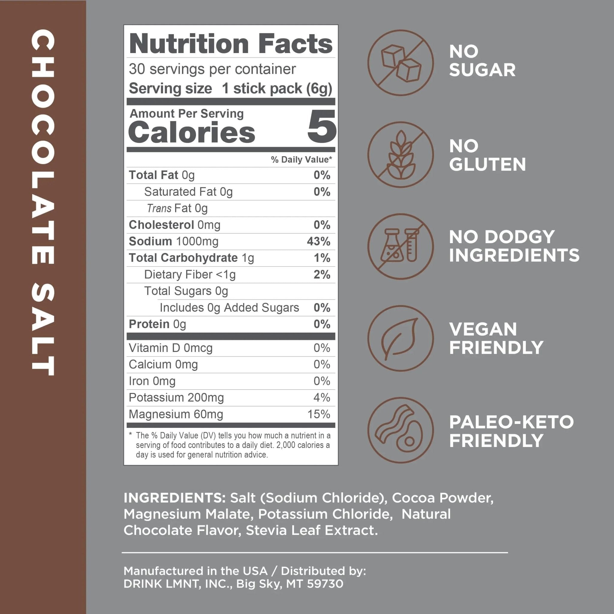 LMNT Zero-Sugar Electrolytes - Hot Chocolate Salt - Hydration Powder Packets - TrustMedUSA